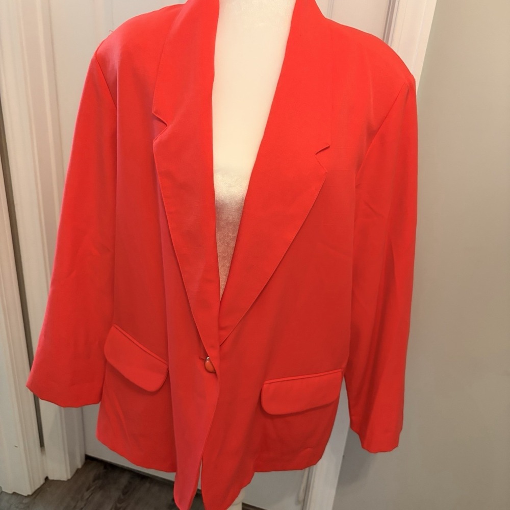 Liz Baker‎ Essentials Vtg 80s Pink Coral Blazer 18 Jacket Retro Power Office EUC